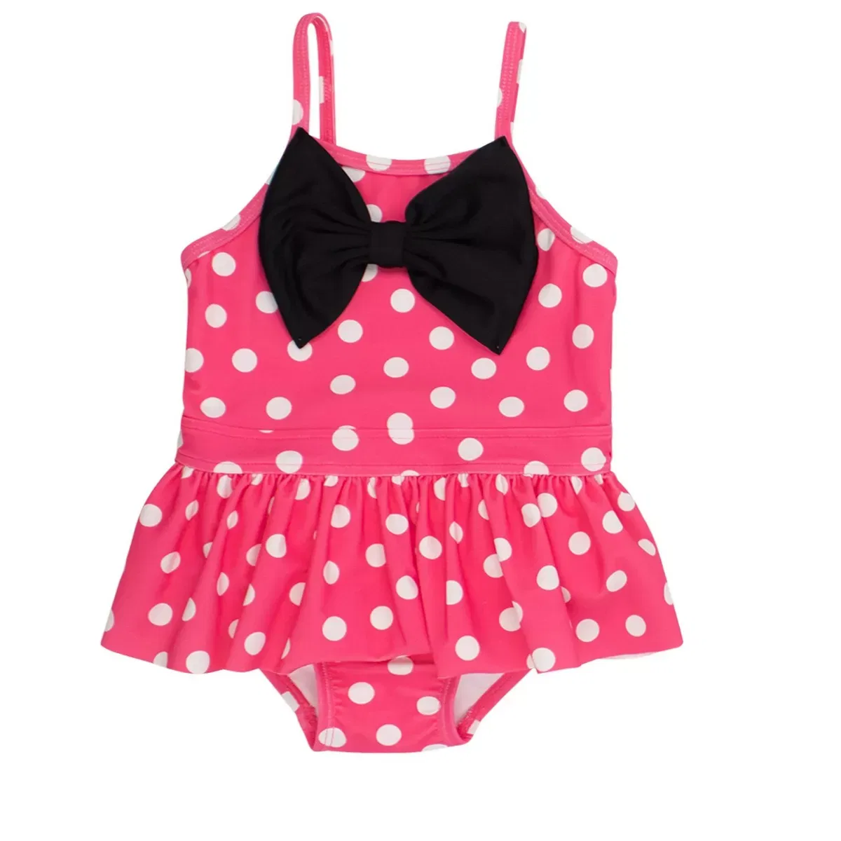 Детский купальник для девочек с принтом RuffleButts, Hot Pink Polka Dot
