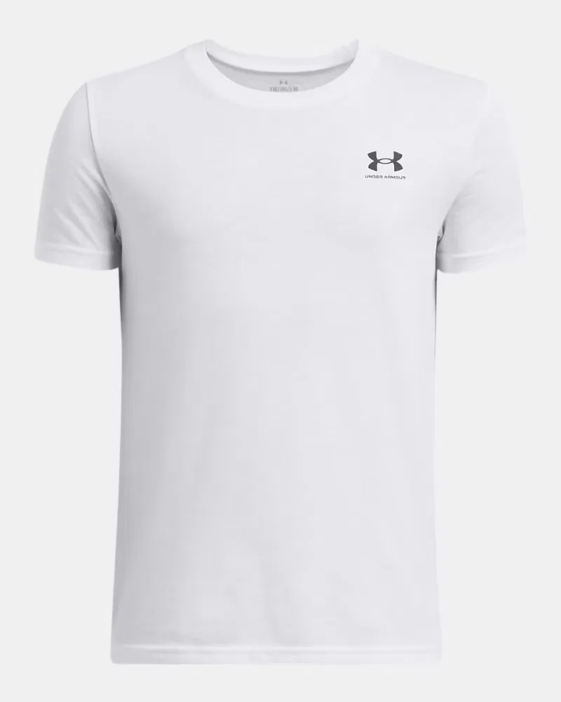 Футболка для мальчиков с коротким рукавом из хлопковой смеси UA Sportstyle UnderArmour, White/Black — фото 4