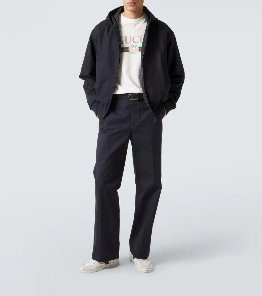 Куртка Gucci хлопковая с капюшоном и жаккардовым узором GG, синий — фото 3