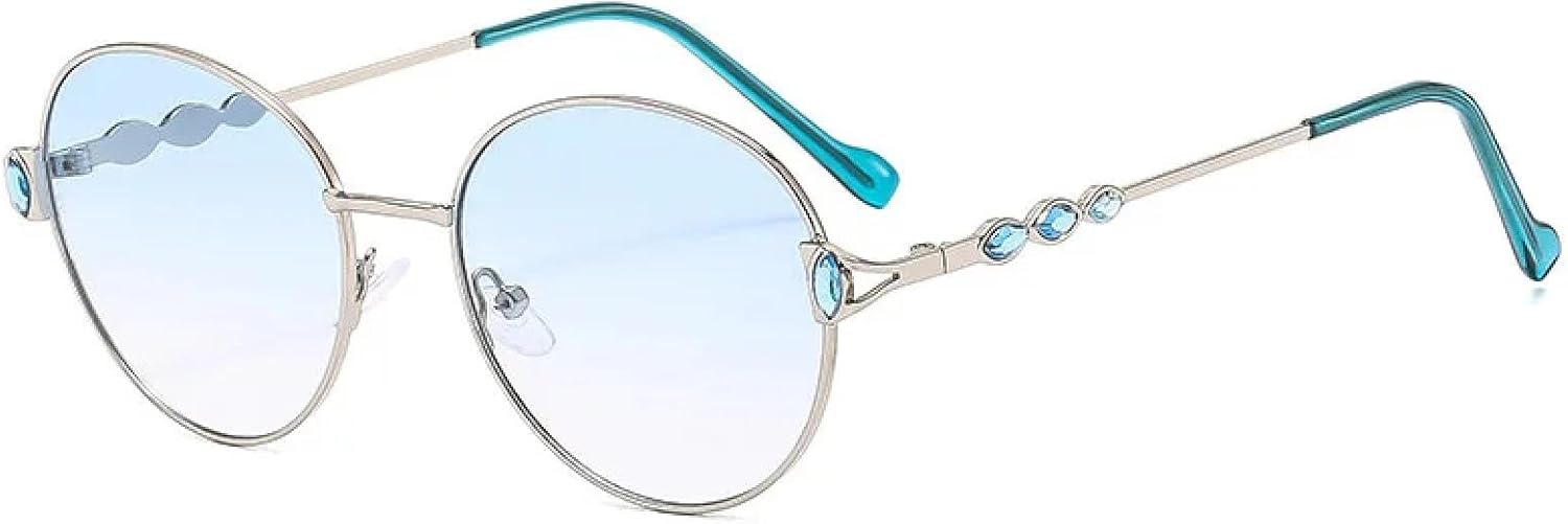 

Ретро металлические овальные солнцезащитные очки для женщин, модные, с прозрачными линзами цвета океана, защита от УФ-излучения UV400, для мужчин, в стиле панк TKKTLLT, Silver-blue