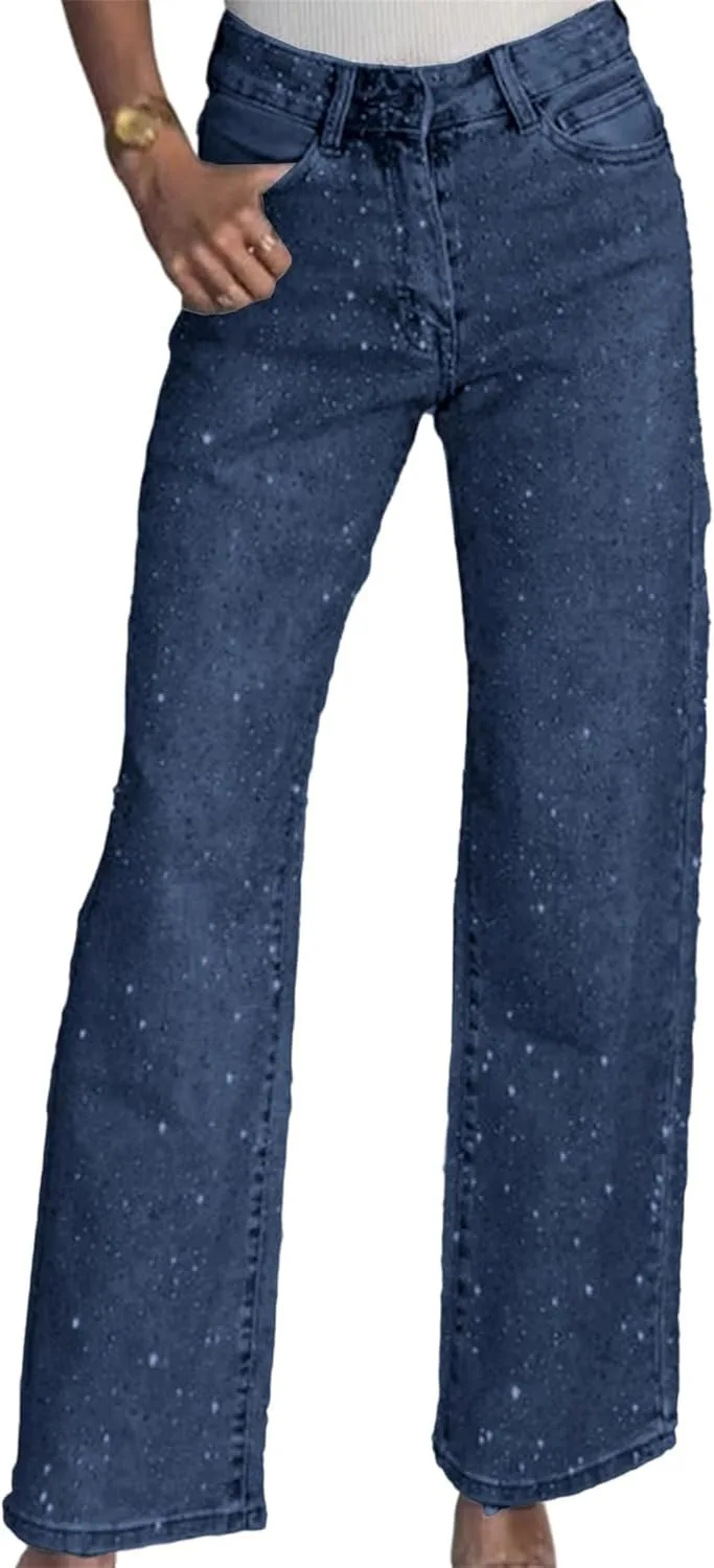 

Женские джинсы Bling Rhinestone Baggy Y2k High Waisted Straight Boyfried
