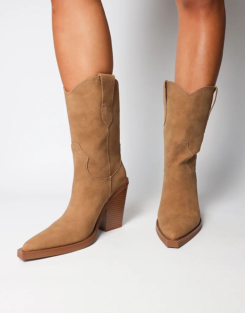 Ботинки в стиле вестерн на каблуке SIMMI Shoes Mercy из замши цвета верблюжьей шерсти — фото 2