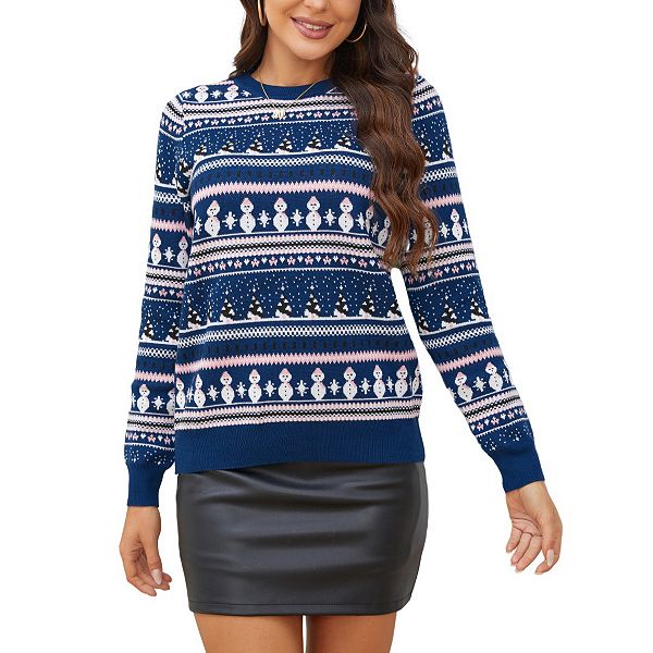 

Женский повседневный свитер с длинным рукавом и милым снеговиком Yesfashion, Blue