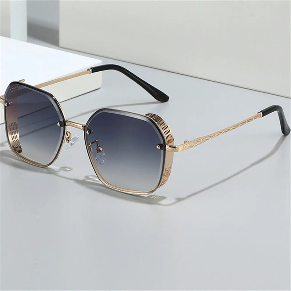 

Солнцезащитные очки UV400 с градиентными линзами в стиле панк и металлик, для женщин и мужчин, для бега и занятий спортом на открытом воздухе UYPTK, Gold-grayblue