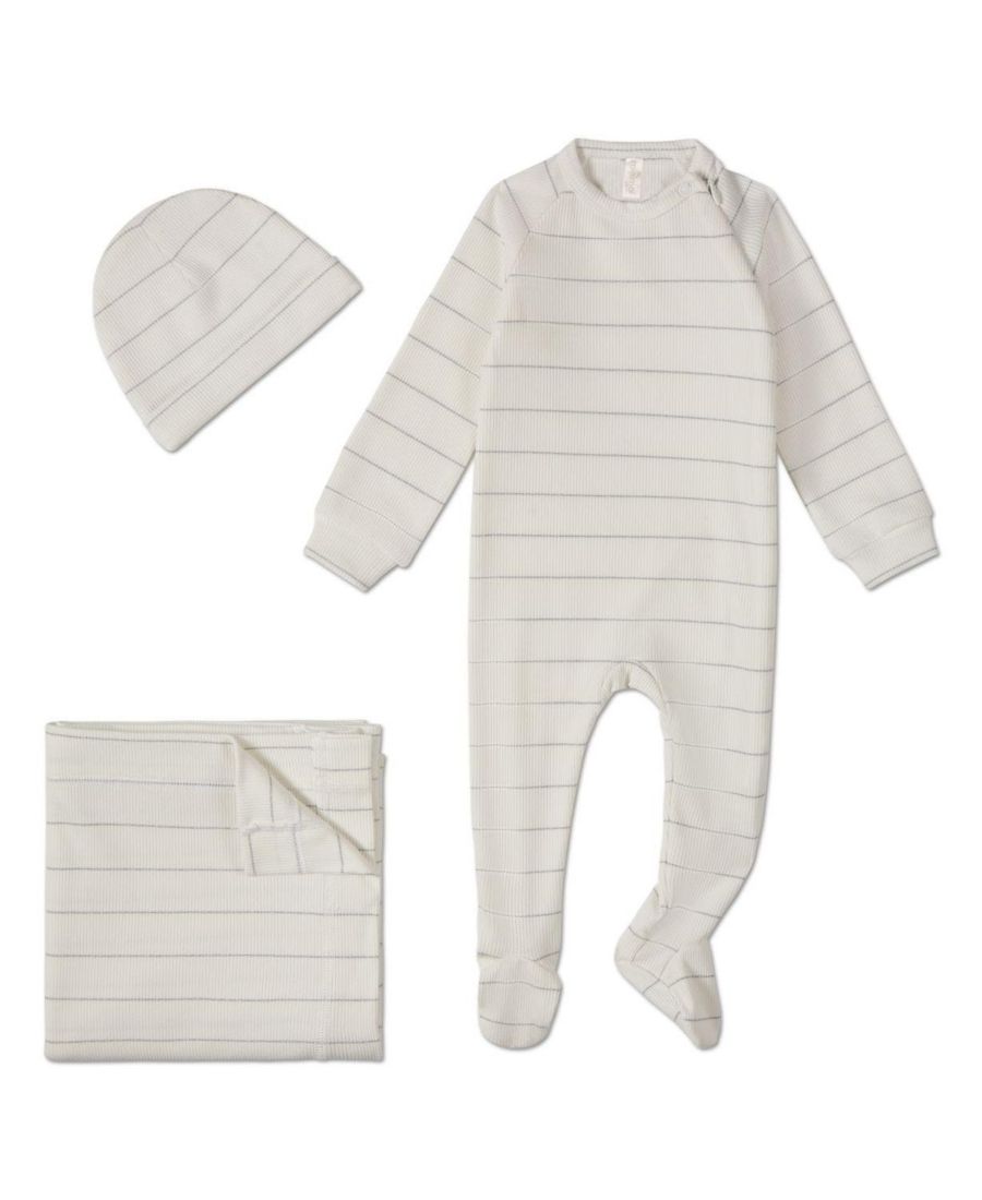 

Детский комбинезончик для девочек из 3 предметов, унисекс, в рубчик, с блестками и полосками MeMoi, White