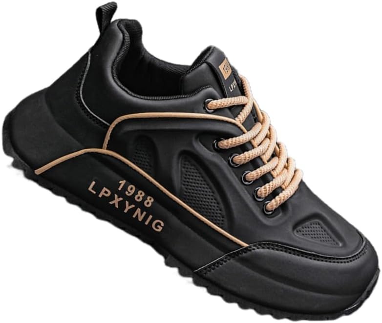 

Мужские кроссовки большого размера - кожаная поверхность, противоскользящая резиновая подошва, прочные, подходят для активного отдыха, повседневного использования, бега и занятий в спортзале Clolinde, черный