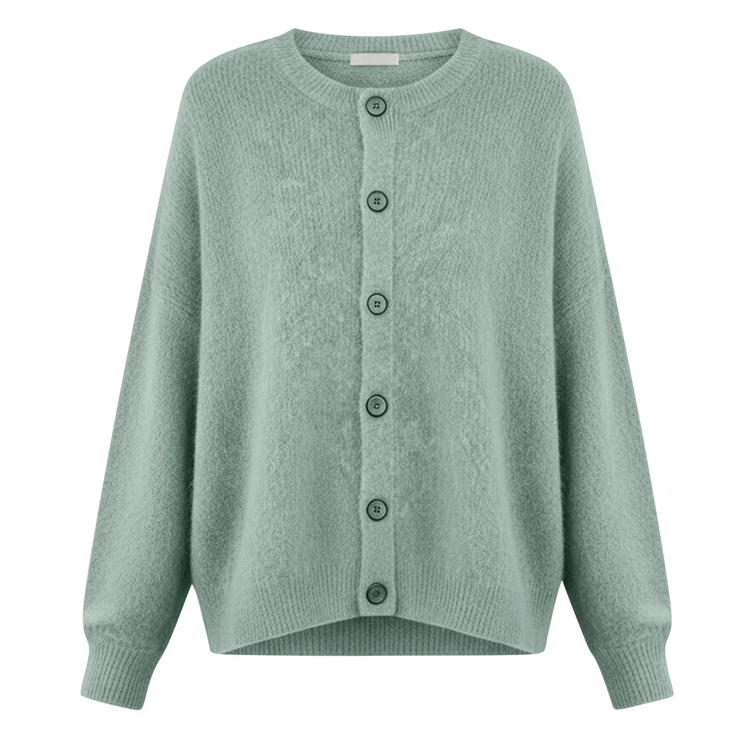 Женский свитер с круглым вырезом и длинным рукавом, оверсайз, однотонный, Light Green — фото 4