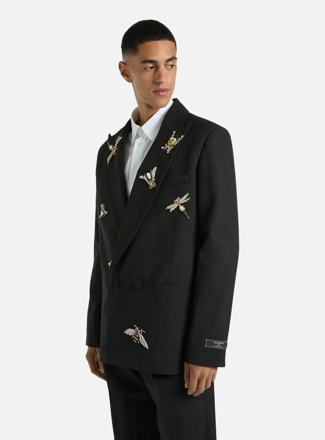 Жакет из шерсти с вышивкой и кристаллами Balmain Insect, черный — фото 4