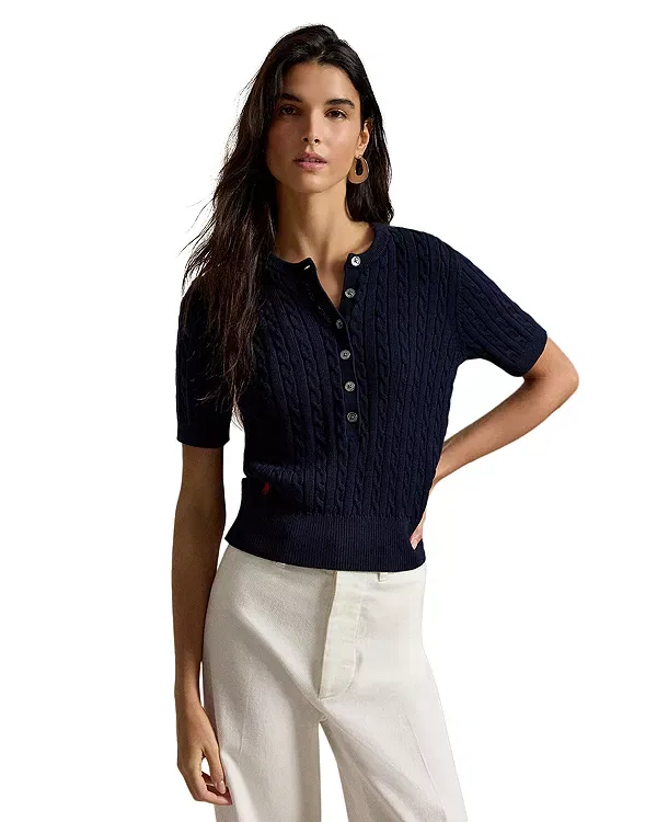 Женский свитер с коротким рукавом Cable Knit Ralph Lauren, синий