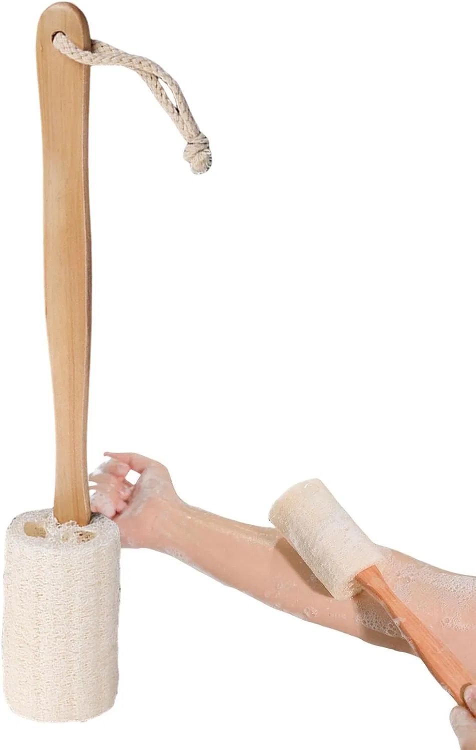 Щетка для спины из люфы с длинной ручкой, Natural, 37x10 см Generisch