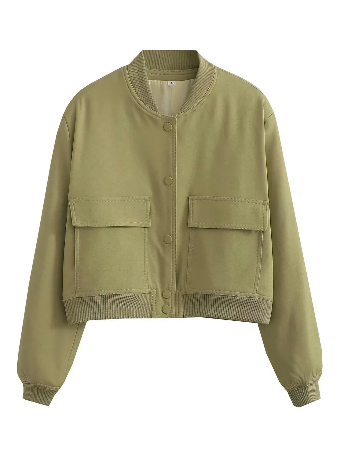 Женская куртка с большими карманами и воротником-стойкой Army Green, Army Green
