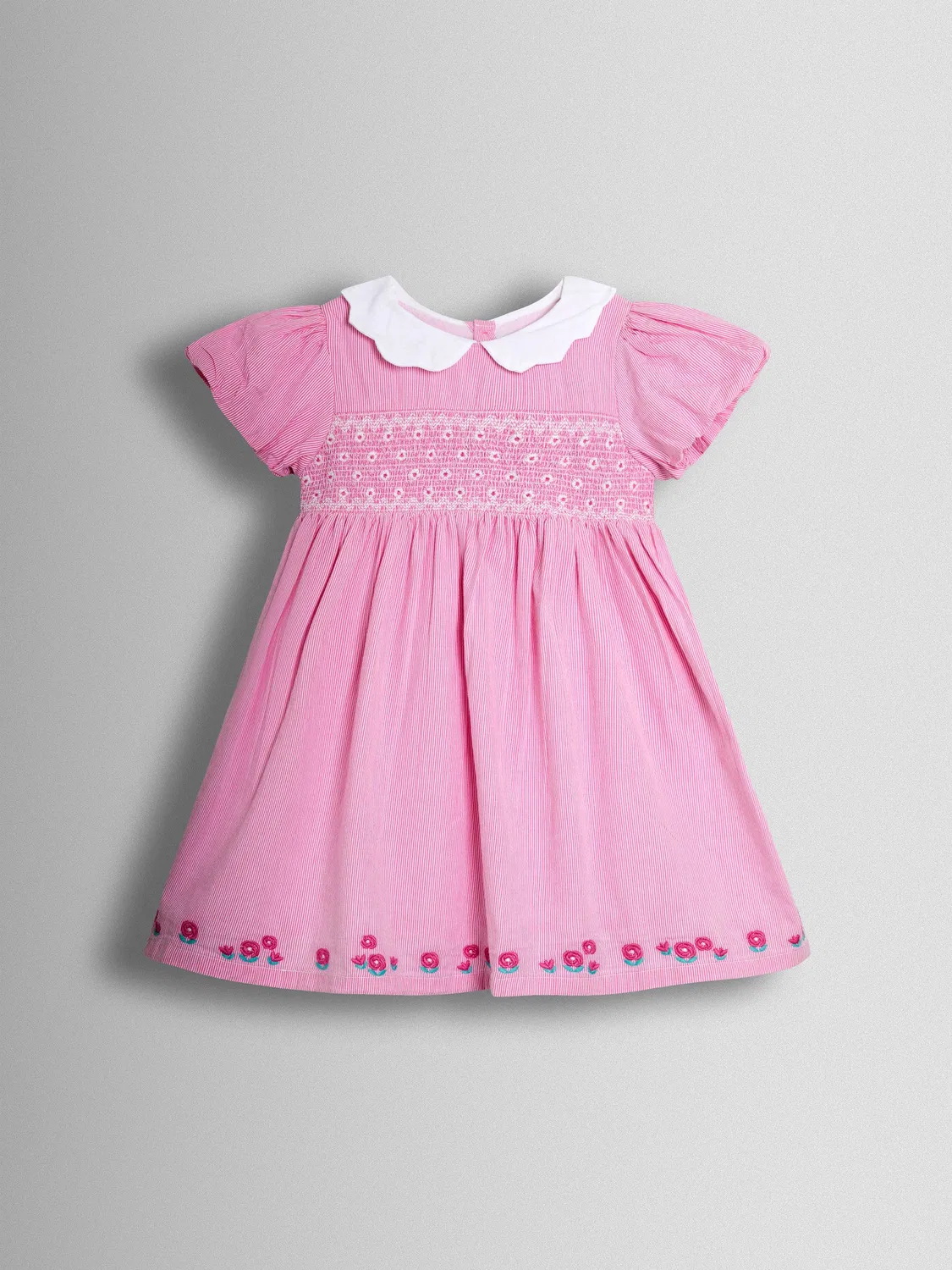 Платье с цветочной вышивкой JoJo Maman Bébé Pink Bud, розовое