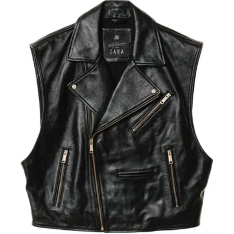 Мужская кожаная куртка с лацканами, Black, ZARA