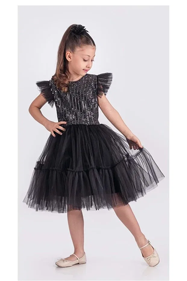Детское платье для девочек с пайетками Mnk Baby&Kids, Black - Gray — фото 2