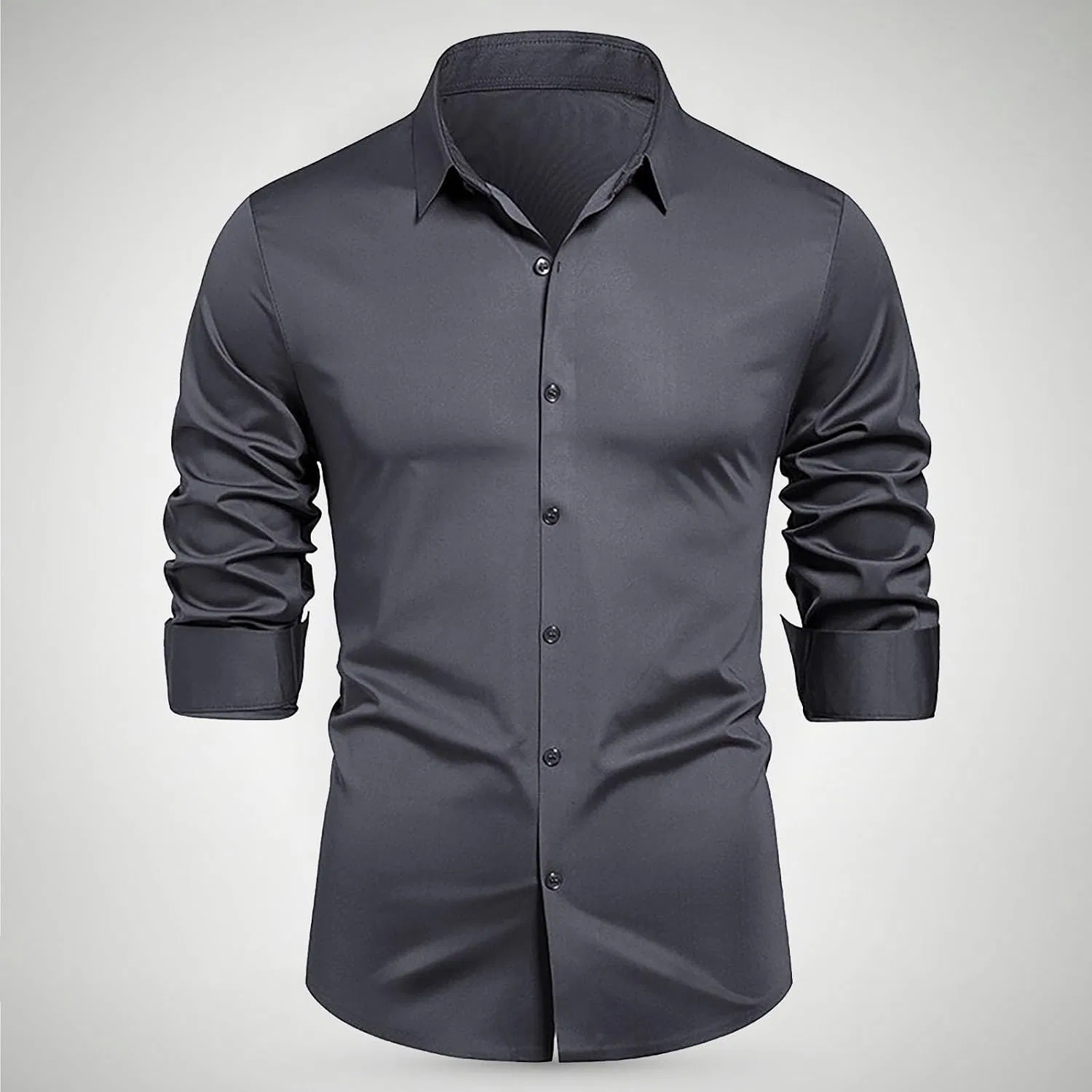 Мужская деловая рубашка с отложным воротником Dark Gray — фото 2