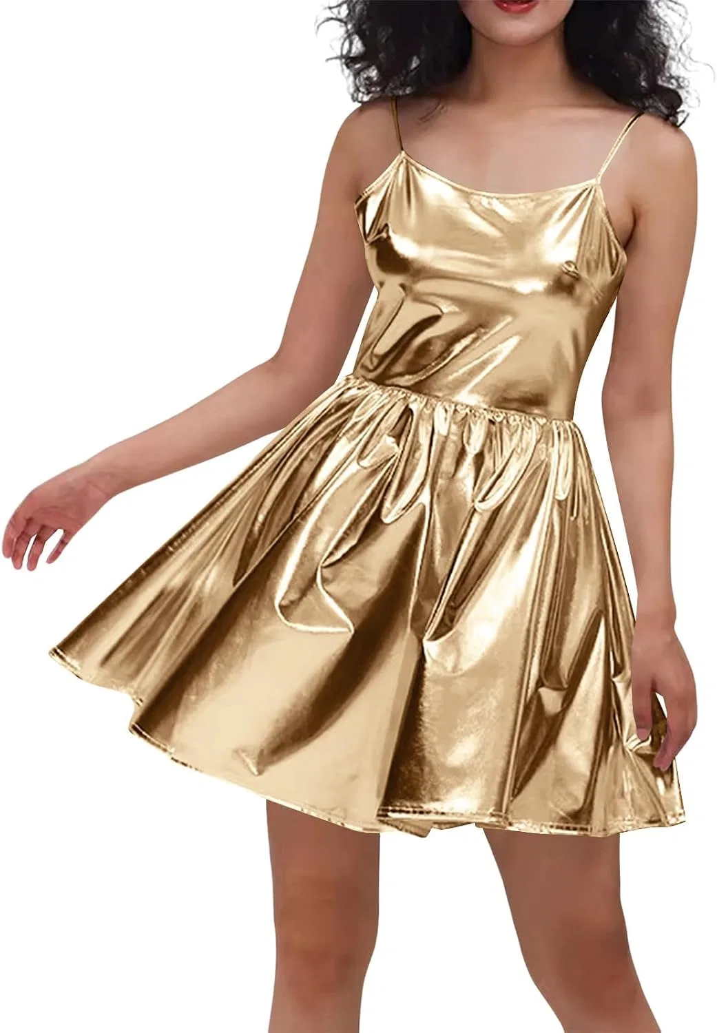 Женское блестящее мини-платье с открытой спиной Gold — фото 2