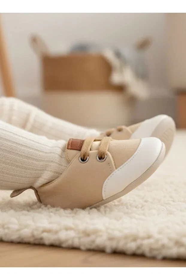 Детские ботинки из натуральной кожи на шнуровке Pufien, Nude Color