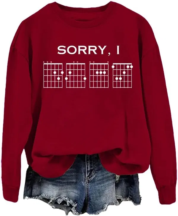Мужской свитшот с принтом Sorry I DGAF Guitar Chord, бордовый