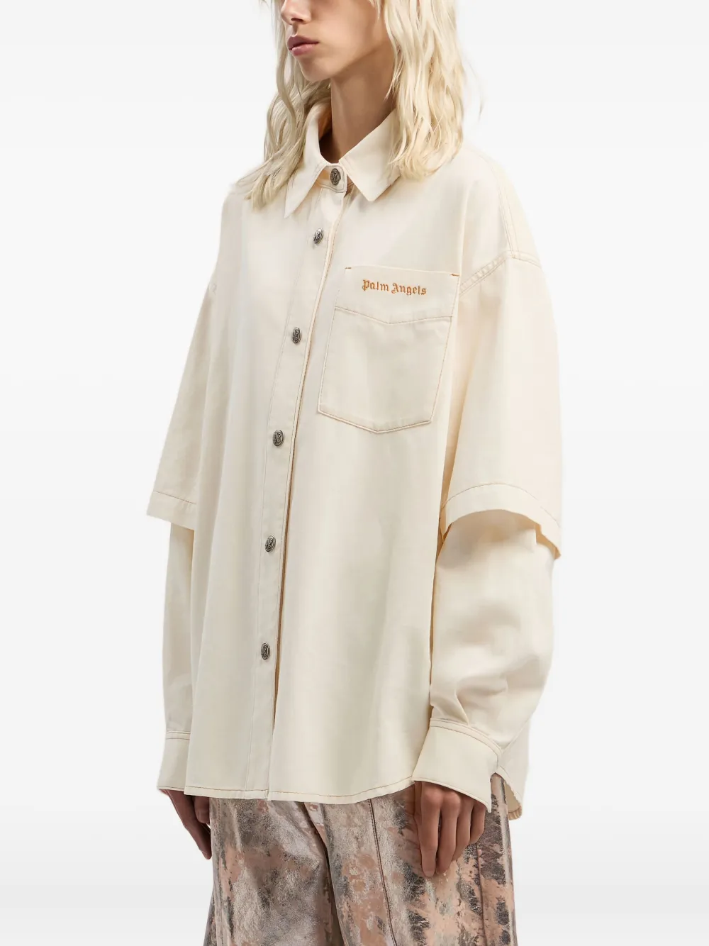Гибридная рубашка-overshirt на пуговицах Palm Angels, кремовый — фото 4