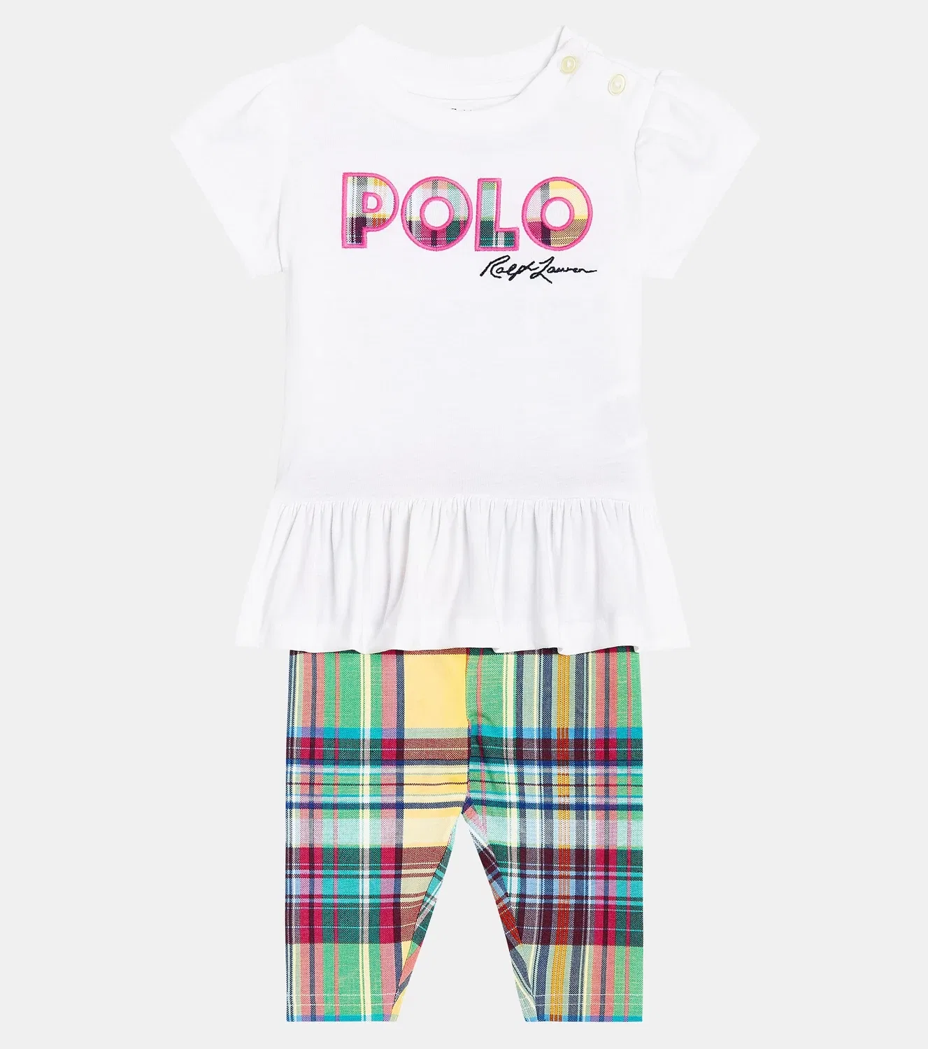 Комплект из топа и леггинсов хлопковый Sunshine Madras W/ Bright Pink Polo Ralph Lauren Kids, мультиколор — фото 2