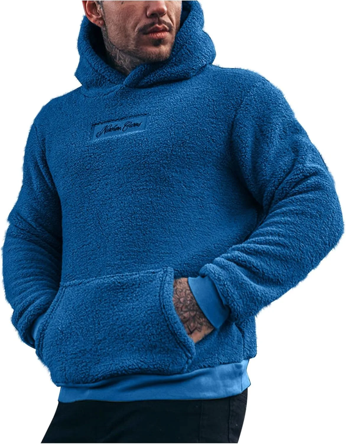 

Мужской худи из флиса с капюшоном, свободный крой, с карманом