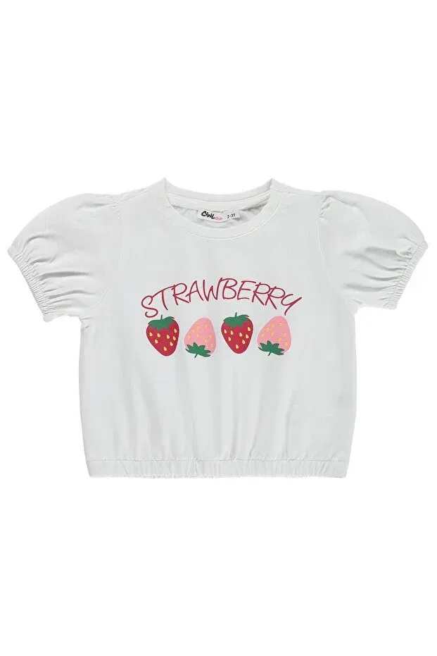 Детская футболка для девочек с принтом Strawberry Civil Girls, Off White — фото 2