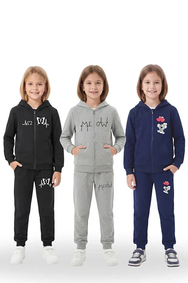 Детский комплект толстовок и брюк с принтом Fyk Collection, Black-Grey-Navy Blue