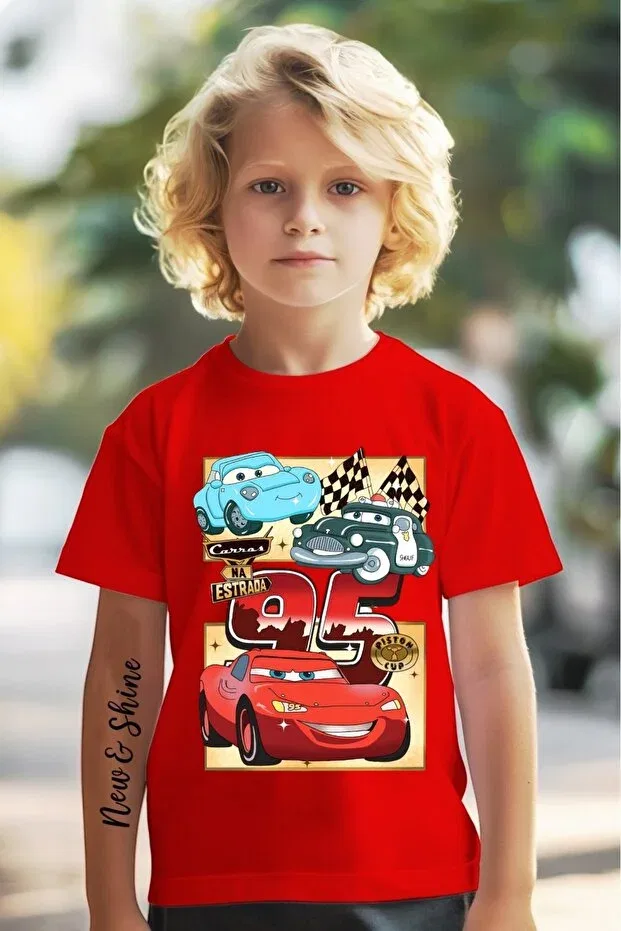 Детская футболка для мальчиков с принтом Cars Lightning Mcqueen New Shine, Red