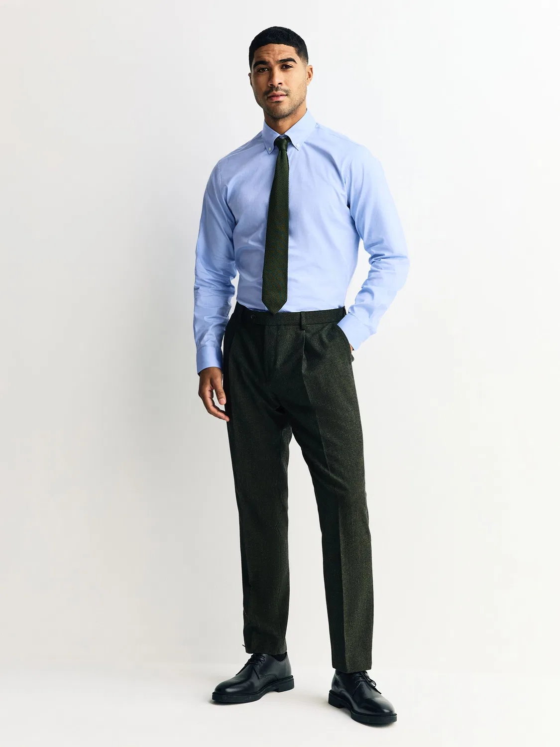 Рубашка Next Slim Fit из хлопка, Light Blue/Green Knit — фото 2
