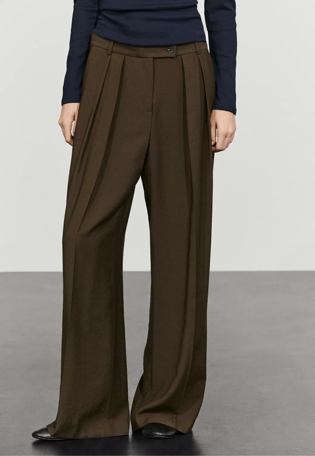 Широкие брюки со складками - штаны Massimo Dutti, Dark Brown