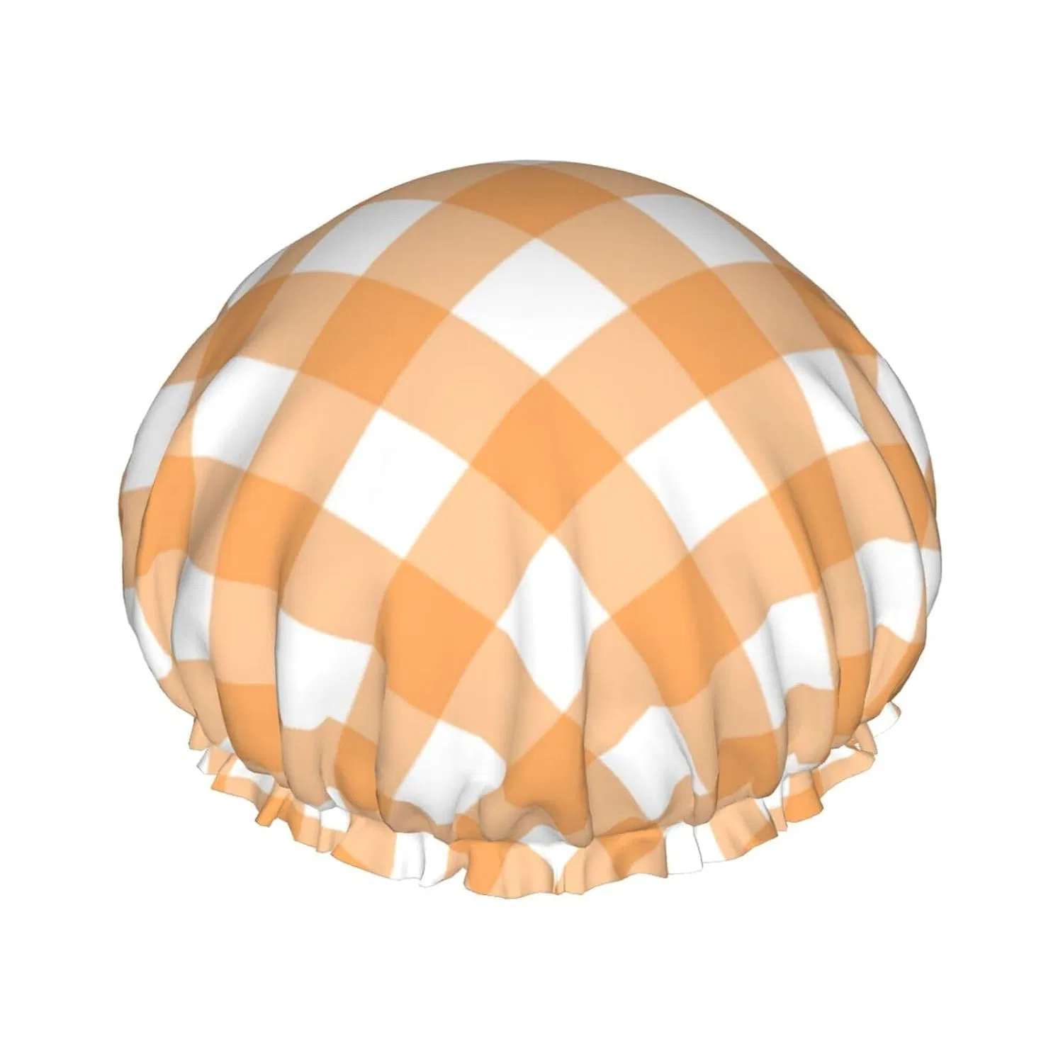 Шапочка для душа Double Layer, Buewutiry, Orange-White Plaid, 27.7 cm
