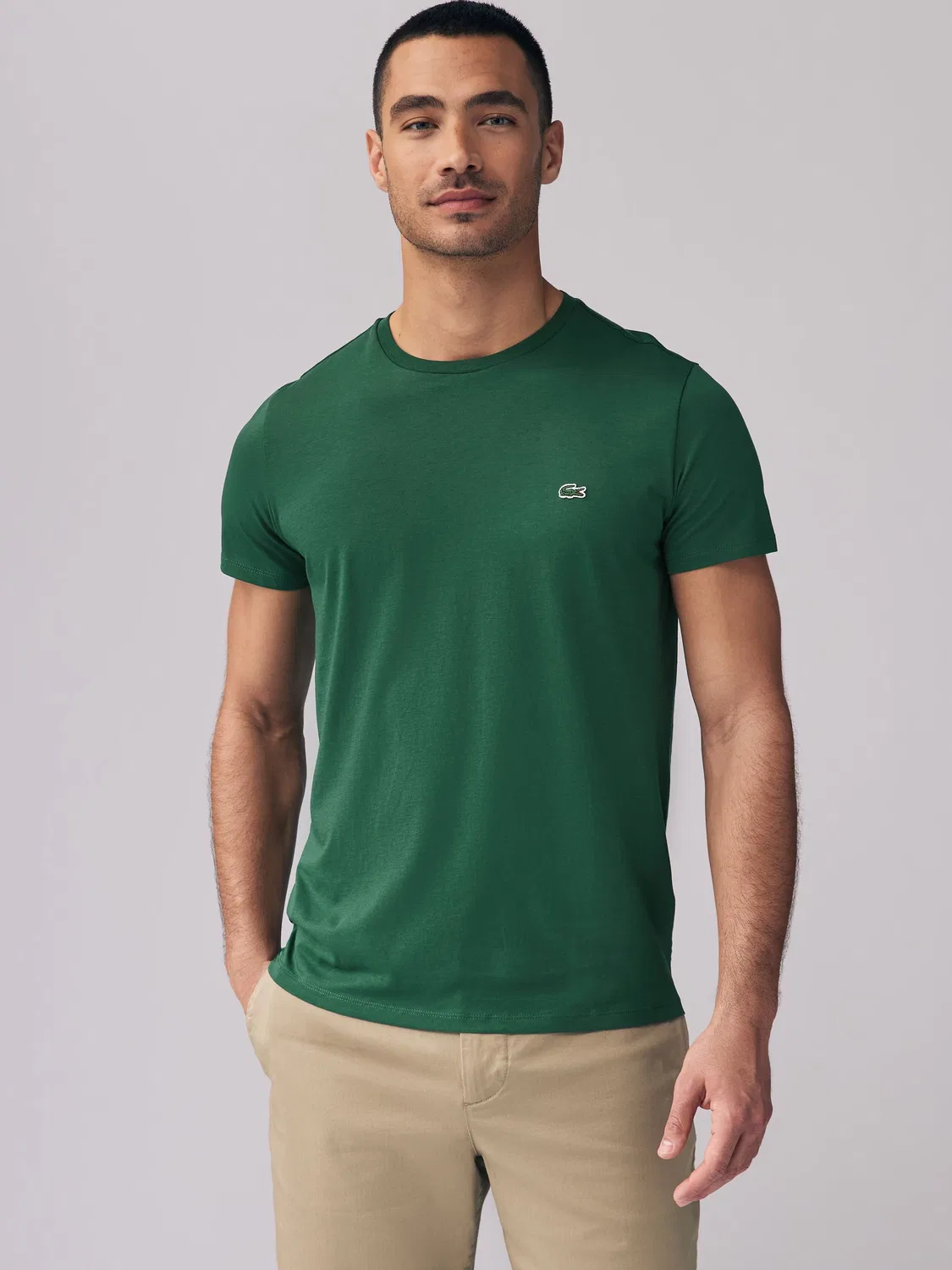 Lacoste Зеленая хлопковая футболка с круглым вырезом и короткими рукавами