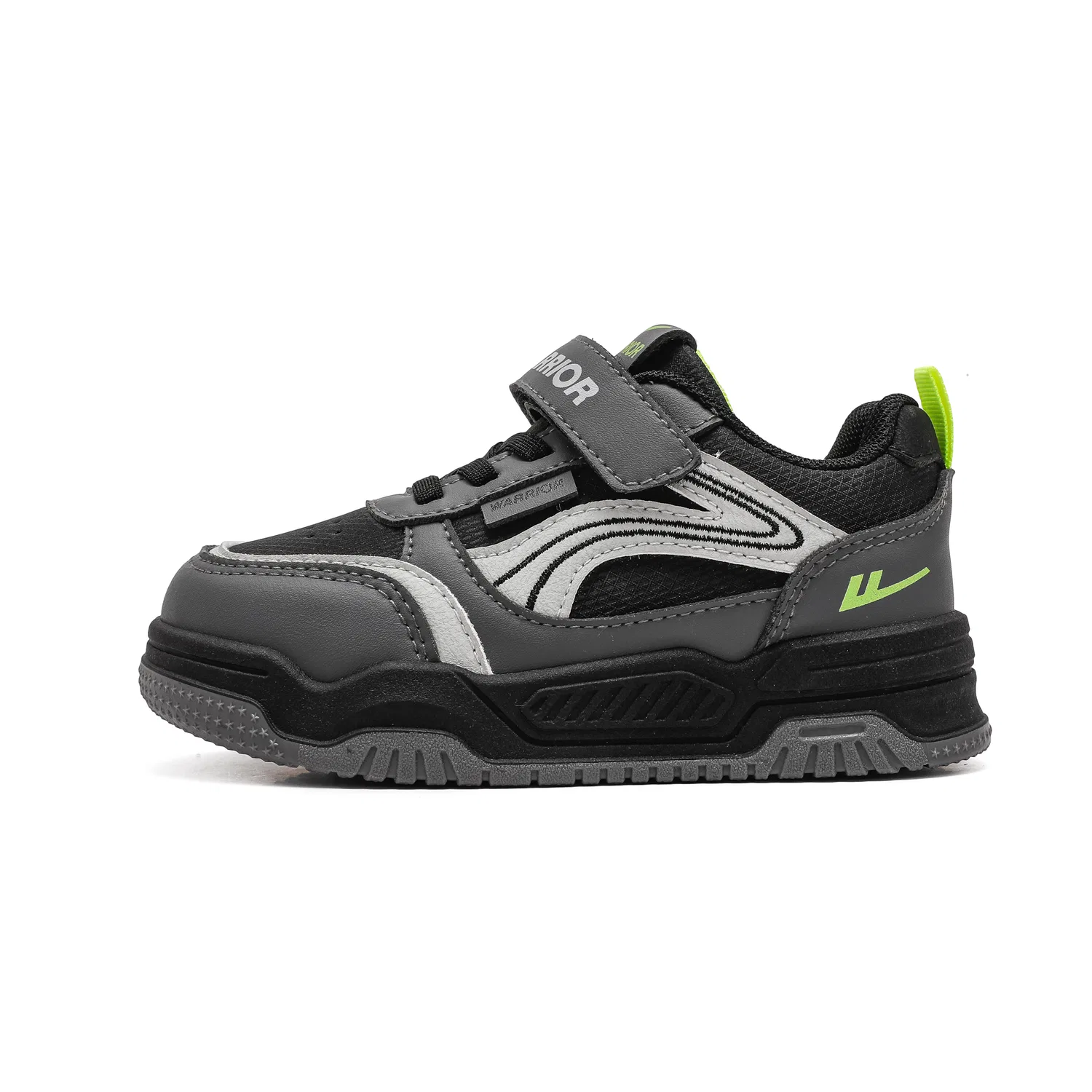 Детские кеды для скейтбординга с закрытым носком WARRIOR, Gray/Black/Green — фото 3