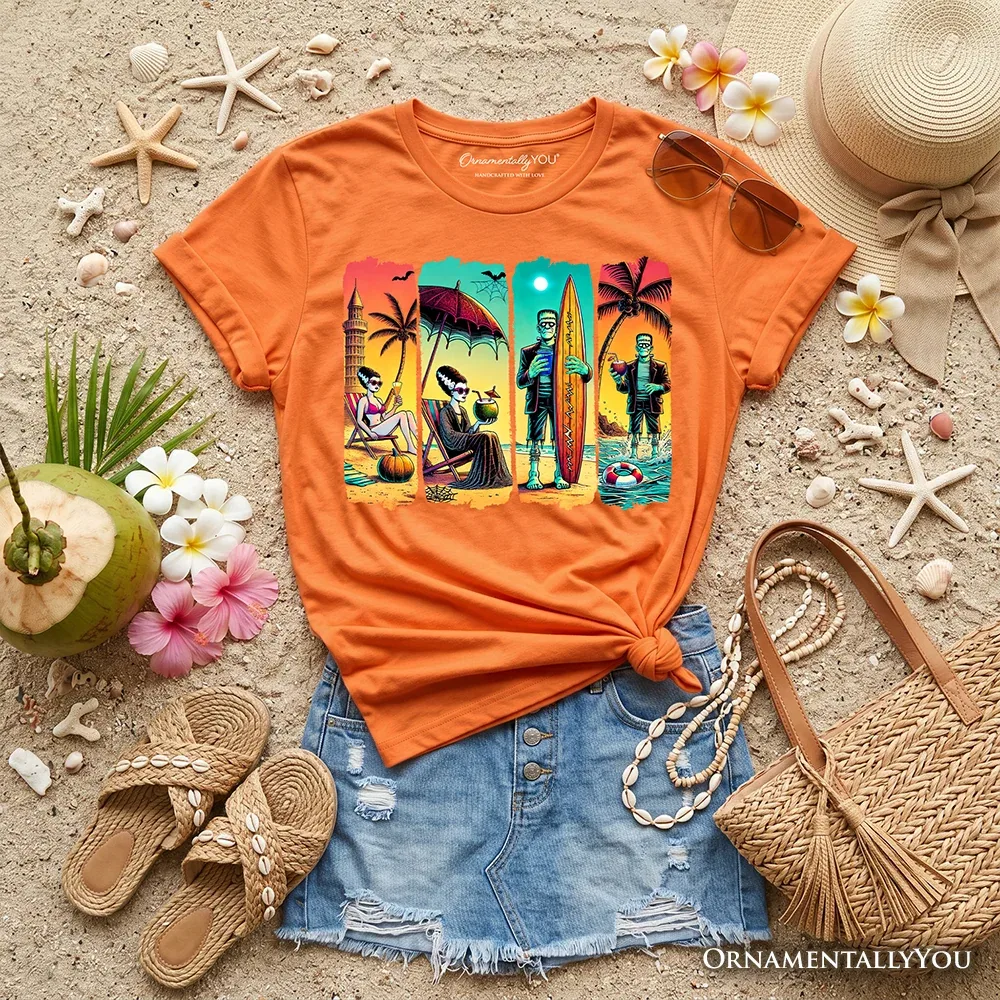 Детская футболка для мальчиков с принтом Frankenstein Summer Vacation OrnamentallyYou, Safety Orange