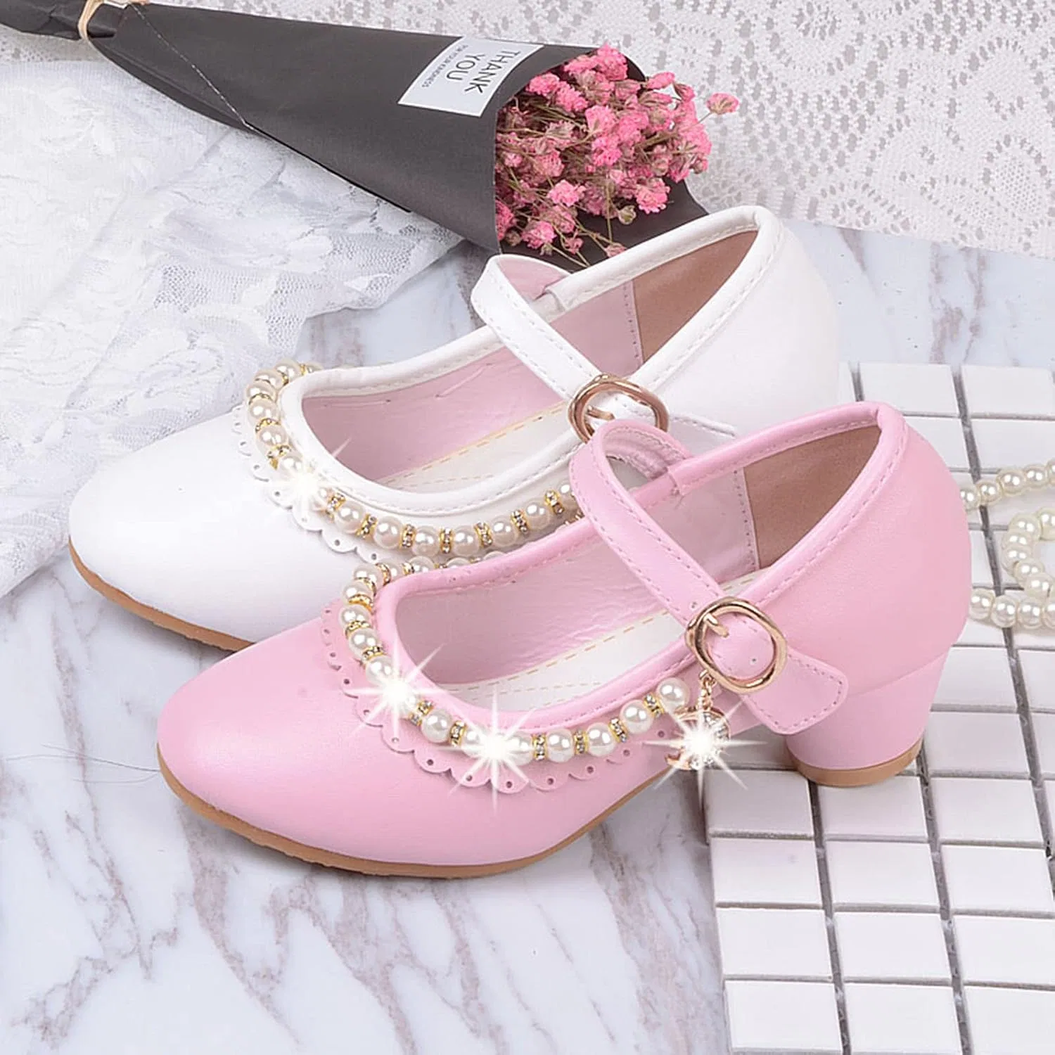 Детские туфли для девочек с бисером Mary Jane Pumps Unifizz, White — фото 4