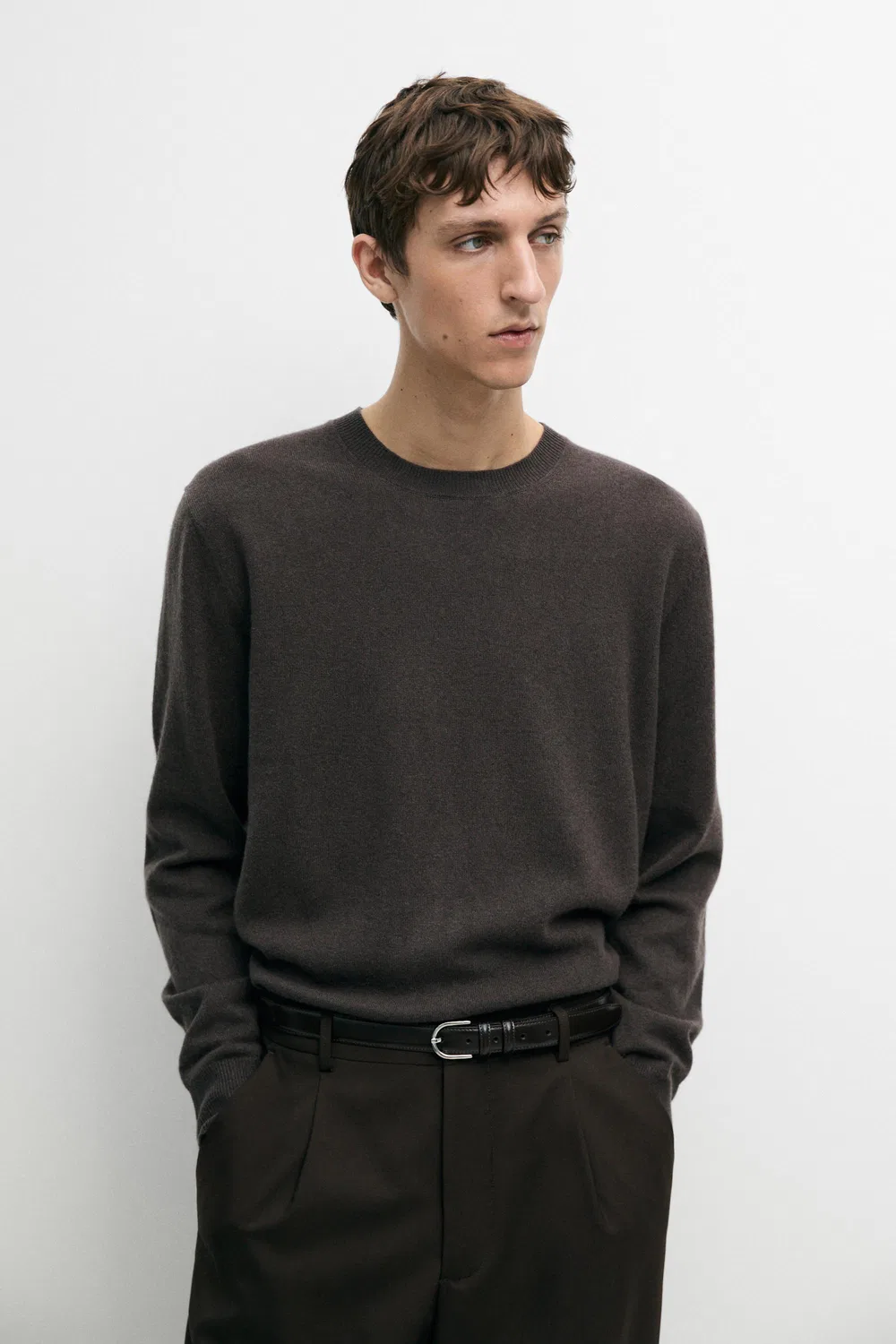 Свитер Massimo Dutti Wool Blend Round Neck Knit, коричневый