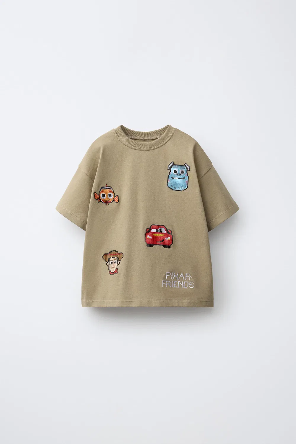 Футболка с вышивкой крестиком DISNEY PIXAR ZARA, Light brown
