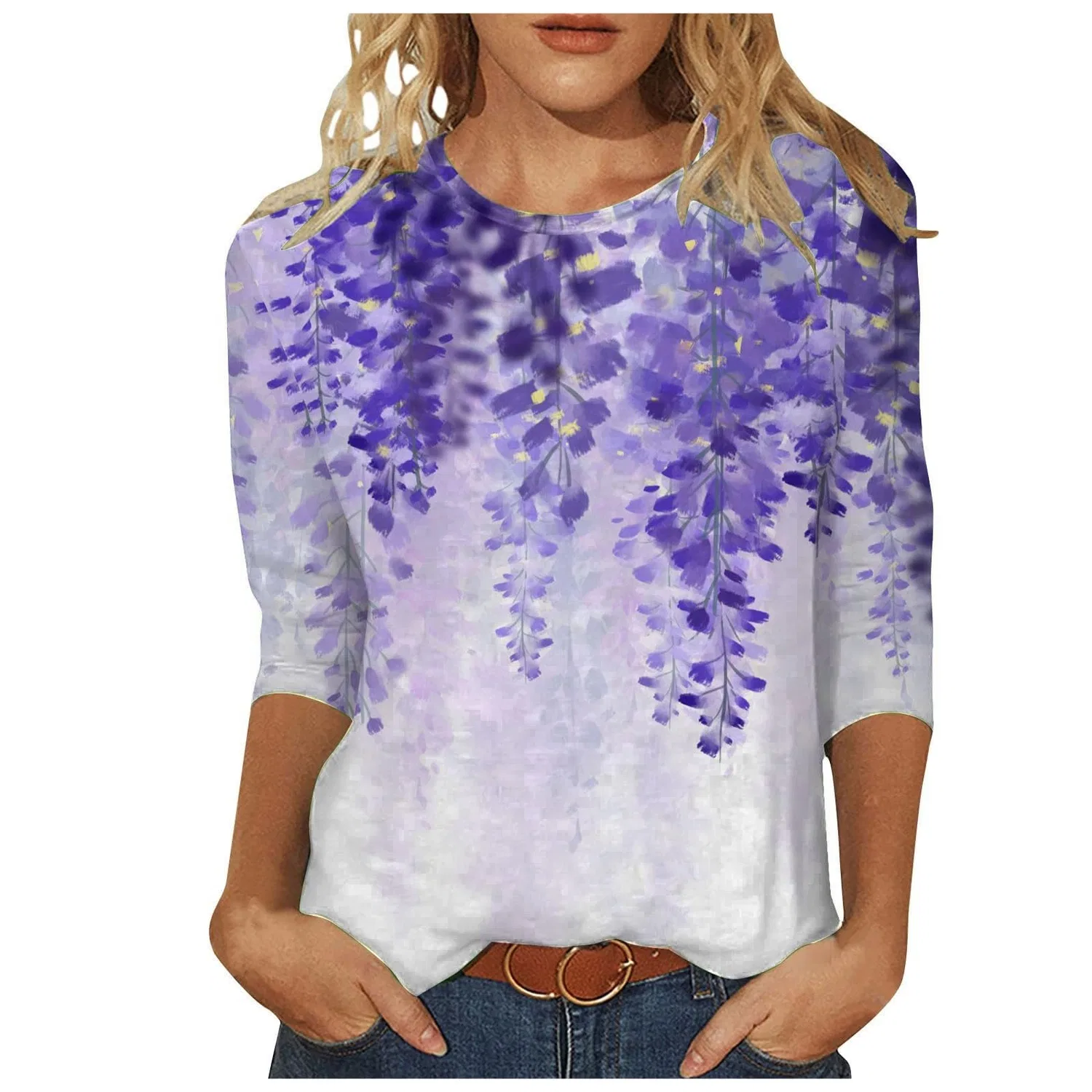 Женская футболка с принтом Plus Size T-Shirts 3/4 Sleeves, Purple #4