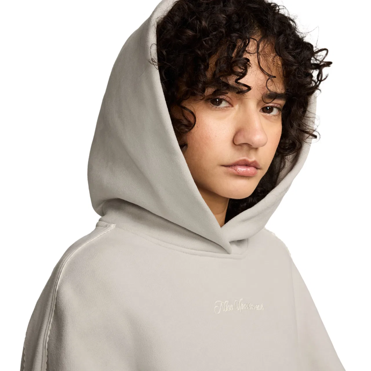 Женский худи с капюшоном, укороченный, оверсайз, с флисом, Nike Studio Crop Fleece Scallop, Nike, White/White/White — фото 3