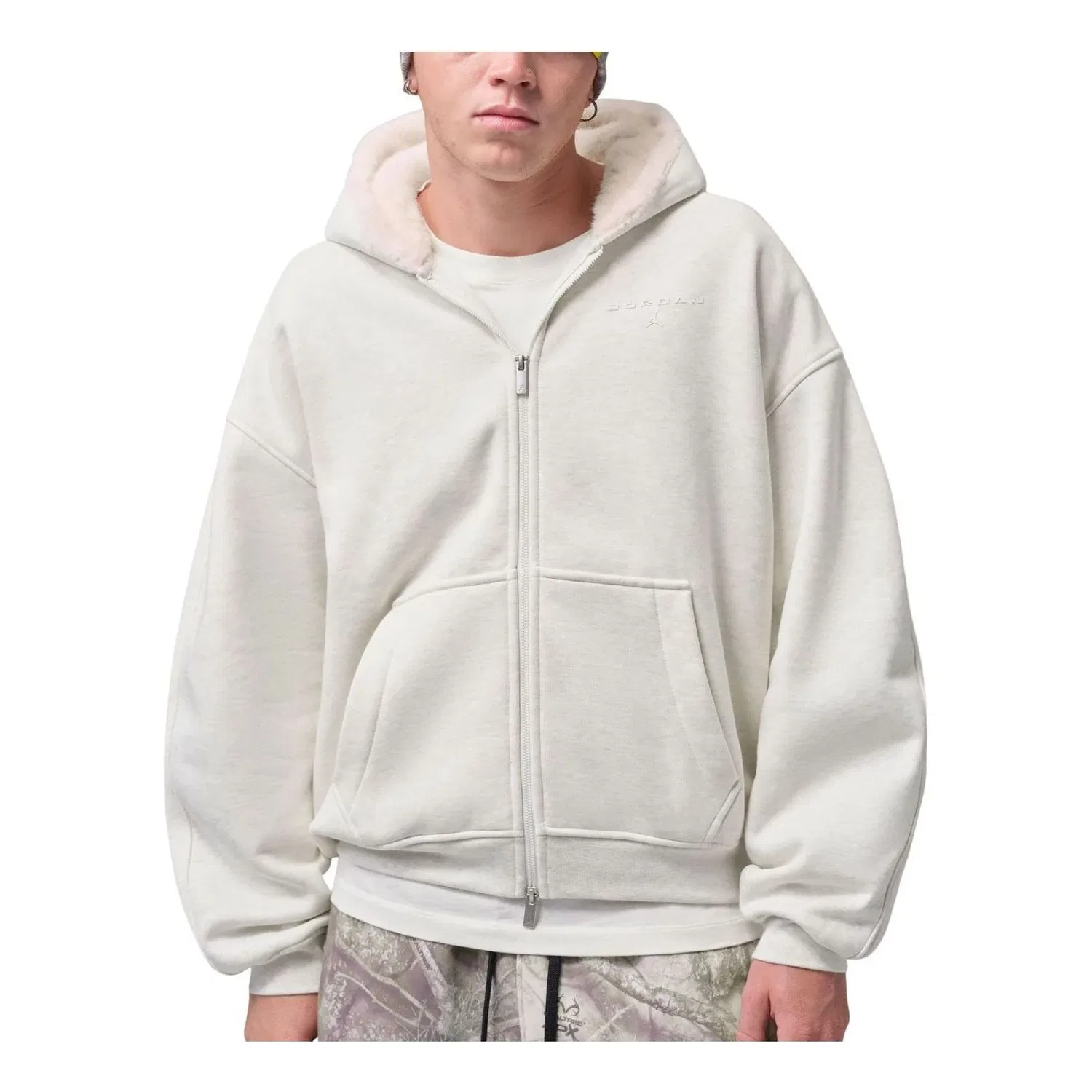 Мужское худи Air Jordan Flight Faux Fur Full-Zip Hoodie 'Sail Heather Fauna Brown' Jordan, Sail/Heather/Fauna Brown