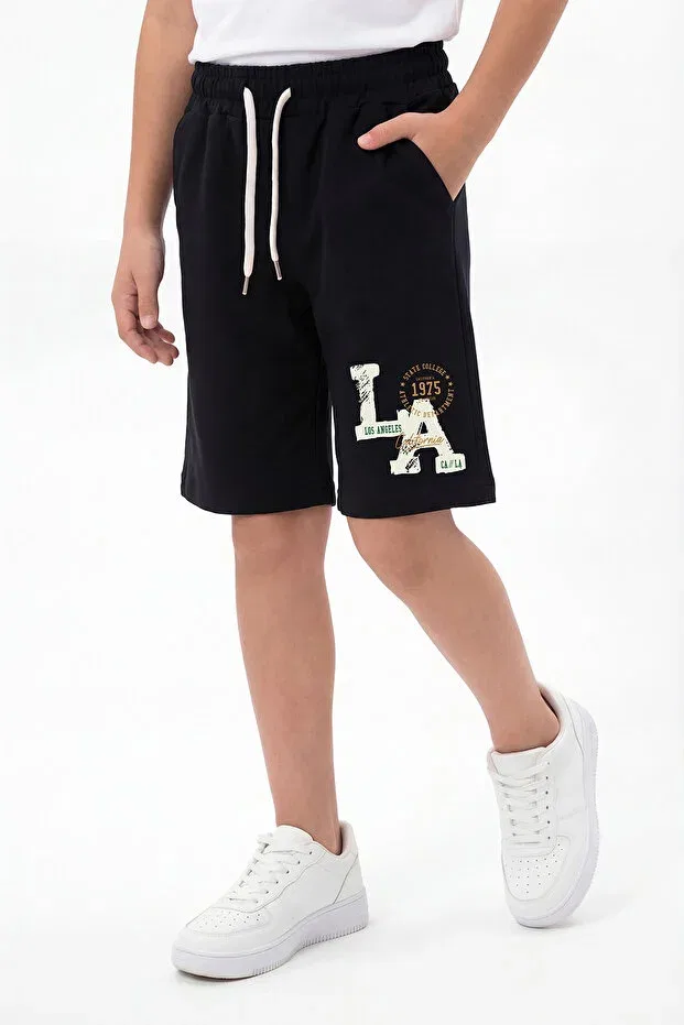 Детские шорты для мальчиков с принтом Los Angeles Print Detailed Fyk Kids, Black