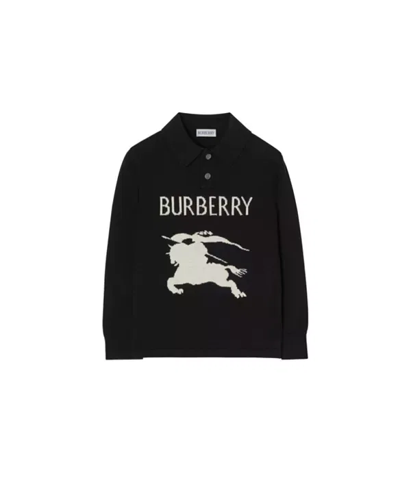 Детское поло для мальчиков с длинным рукавом Burberry, черный