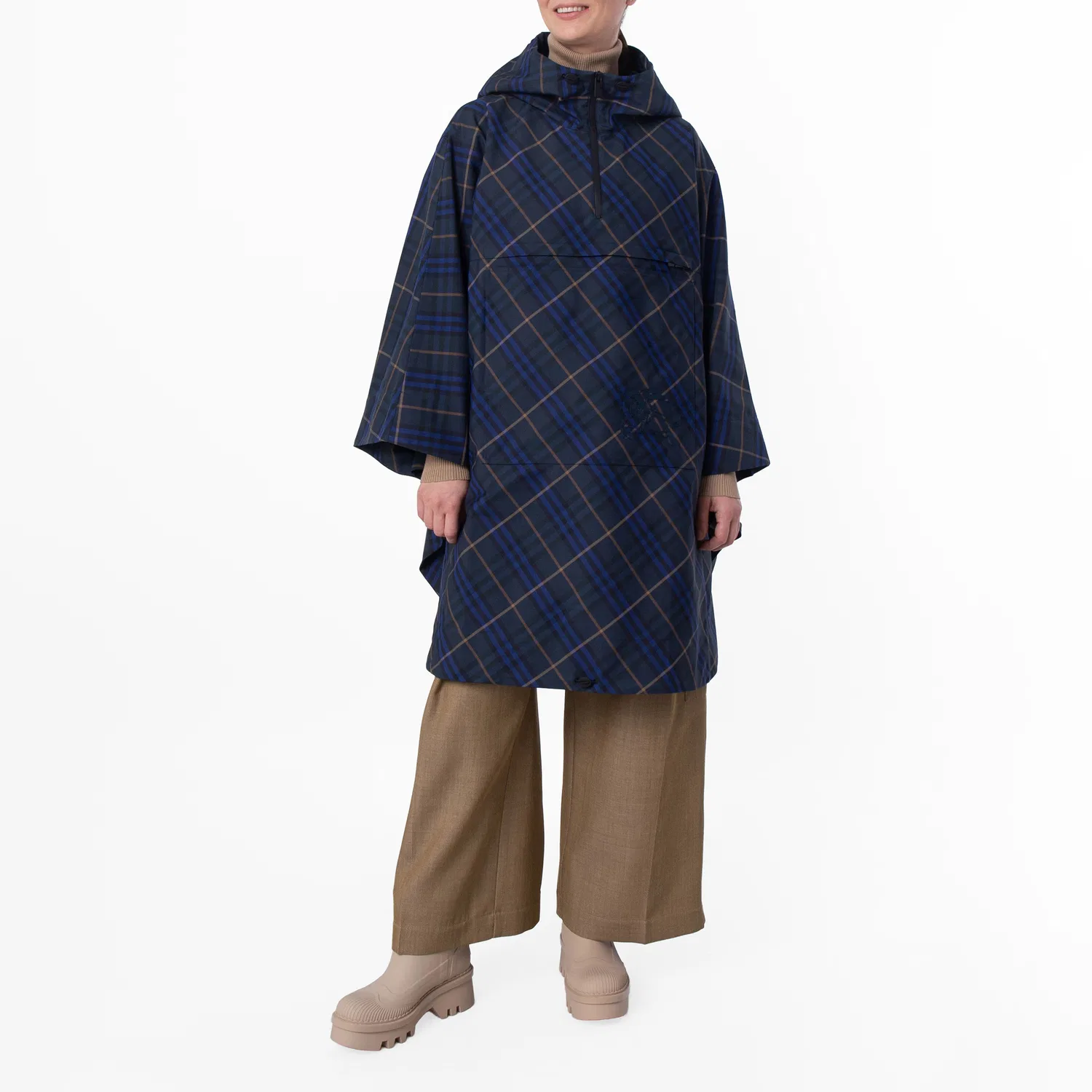 Плащ-накидка с капюшоном Packaway Check Printed Twill Cape Burberry, Midnight Ip Check