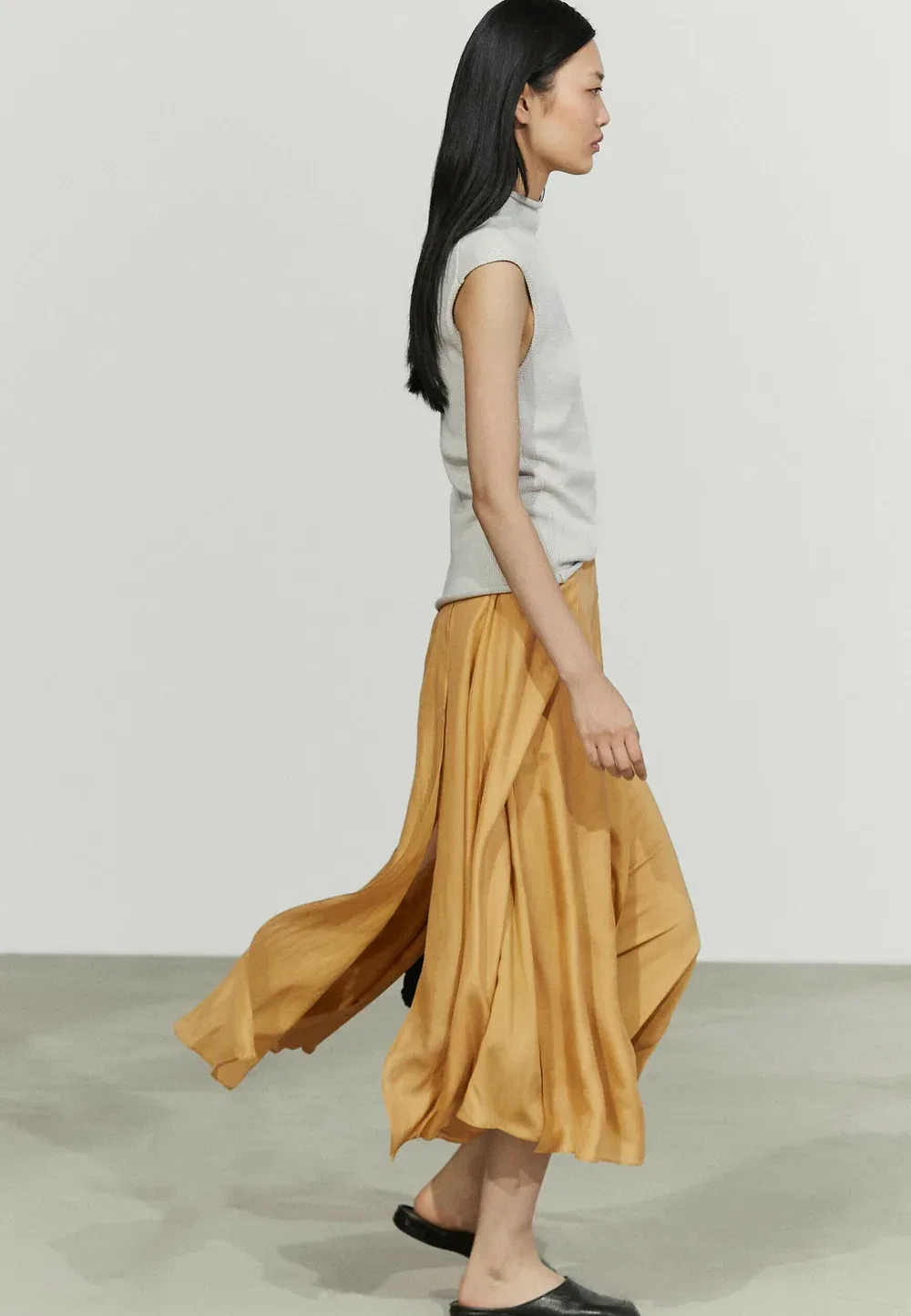 Юбка А-силуэта Massimo Dutti, Light Yellow — фото 3