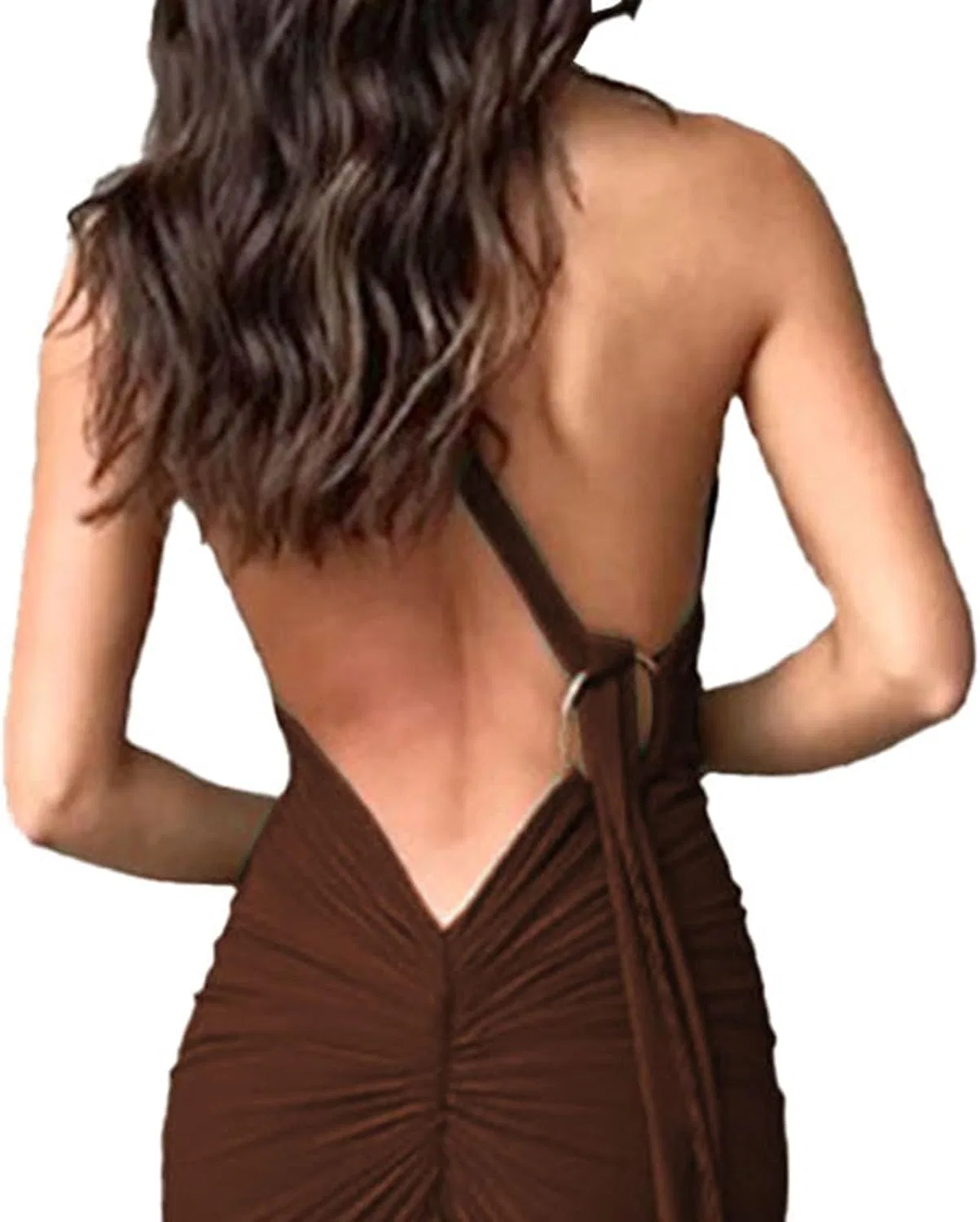 Женское облегающее макси-платье с открытой спиной Cocktail Dress, Coffee — фото 4
