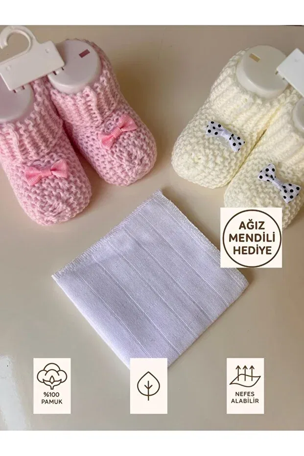 Детские пинетки для новорожденных вязаные без застежки Basics Sevza Kids, Multicolored Pink