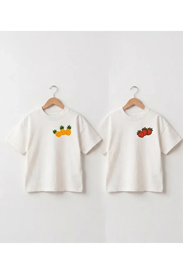 Детский комплект футболок оверсайз с принтом Pineapple & Strawberry Babytex, Ecru — фото 2