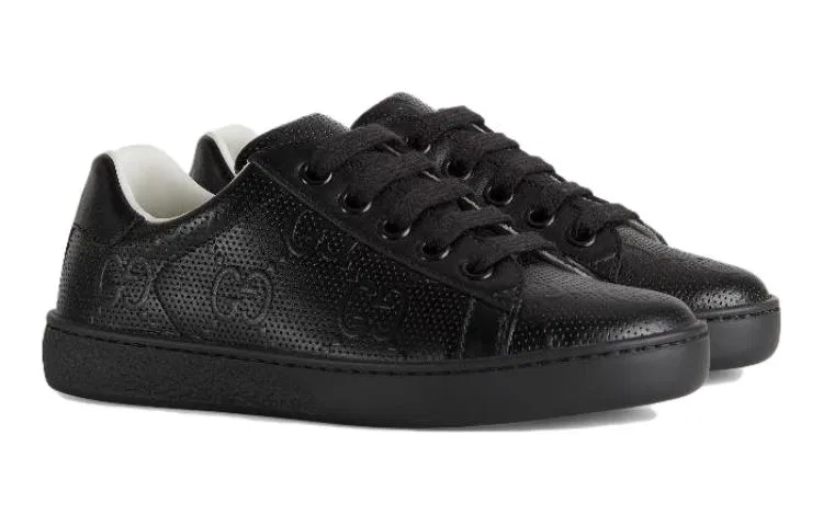 Кроссовки детские Gucci ACE Low Top, перфорированная кожа GG, Черный — фото 4