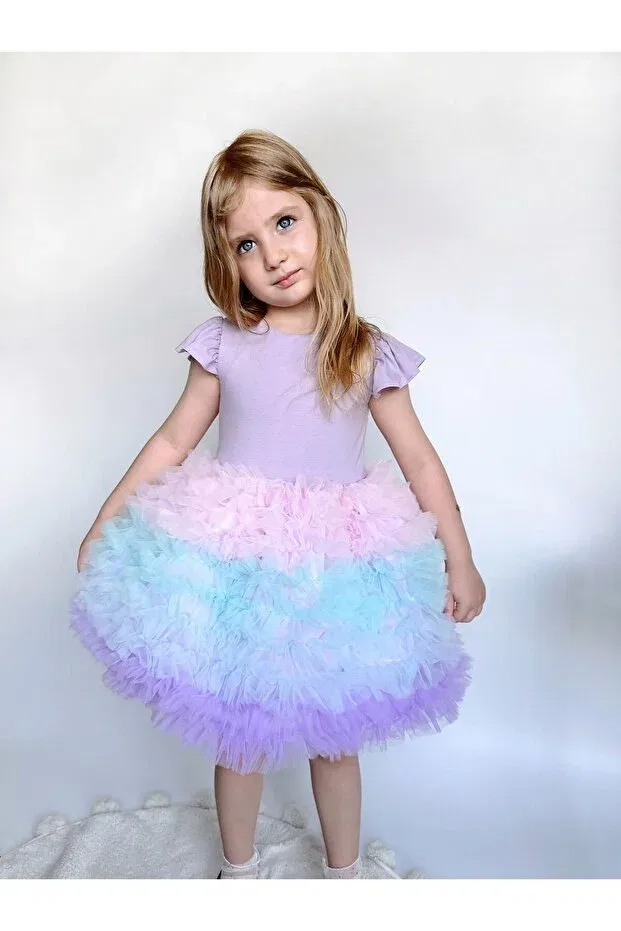 Детское платье для девочек с принтом Lilac short sleeve tutu skirt dress Linola Baby Kids, Lilac — фото 2