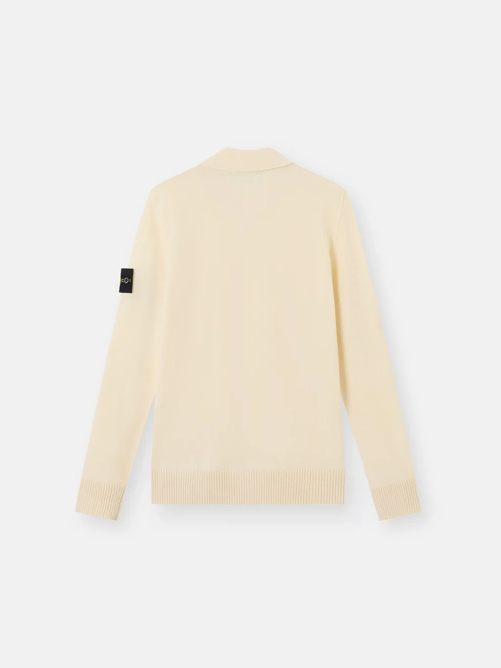 Мужской вязаный свитер с воротником поло Stone Island Loose Fit With Button Placket, айвори — фото 4